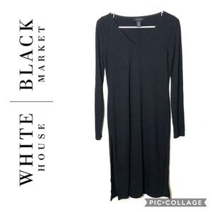 White House Black Market V-Neck Dress Long Sleeve XS